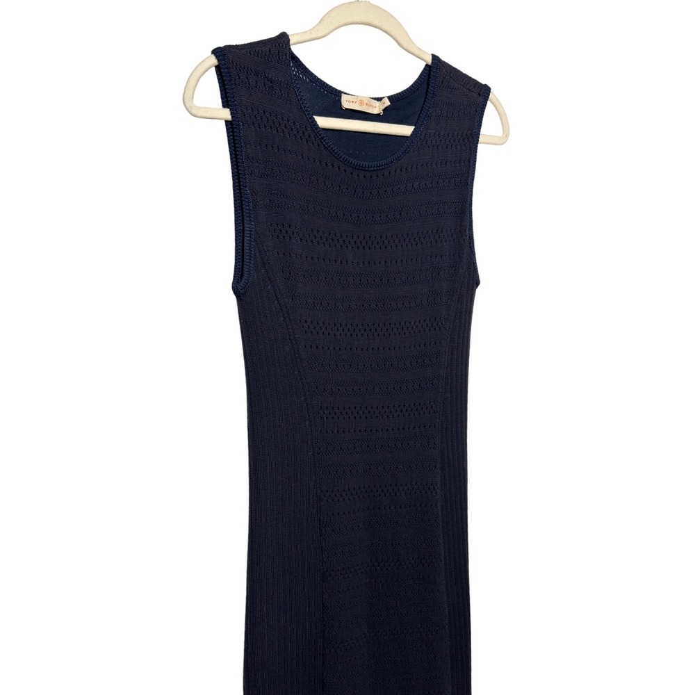 Tory Burch Penelope Pointelle Knit Slip Lined Bodycon Dress Navy Size Medium EUC